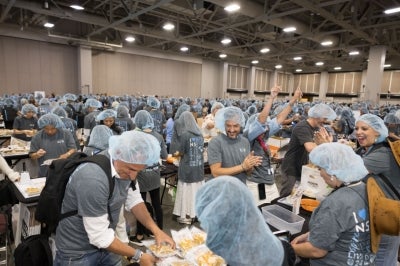 Nu Skin volunteers pack Salt Palace Nu Skin volunteers pack Salt Palace